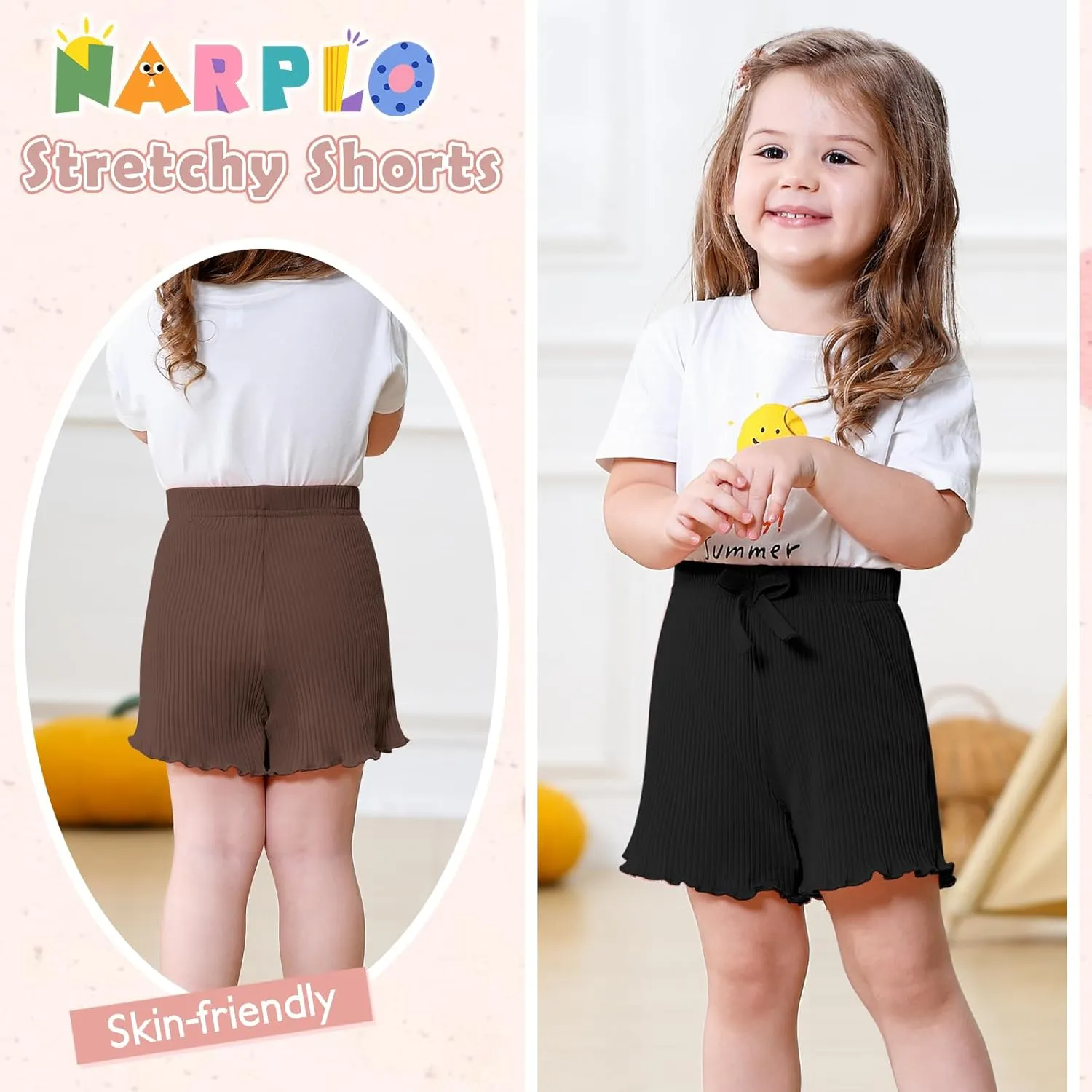 3 Pack Baby Toddler Girl Shorts Ribbed Infant Girls Solid Color Soft Elastic Bow Waist Ruffle Summer Casual Shorts