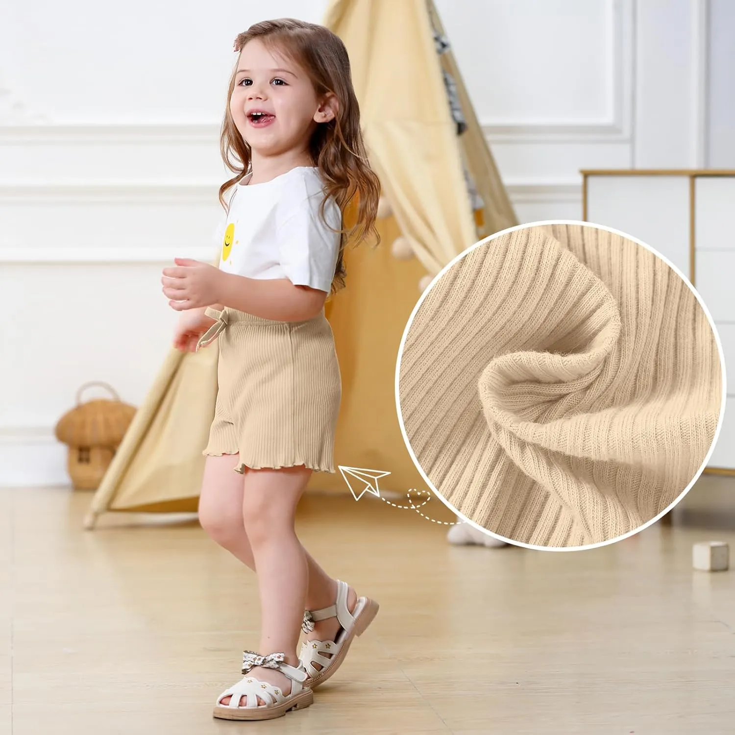 3 Pack Baby Toddler Girl Shorts Ribbed Infant Girls Solid Color Soft Elastic Bow Waist Ruffle Summer Casual Shorts
