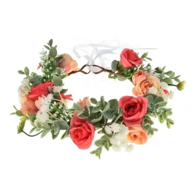 Baby Girls Flower Crown Flower Girl Headpiece boho Little Wreaths for Weddings, Family photography (Green Leaf and Rose)