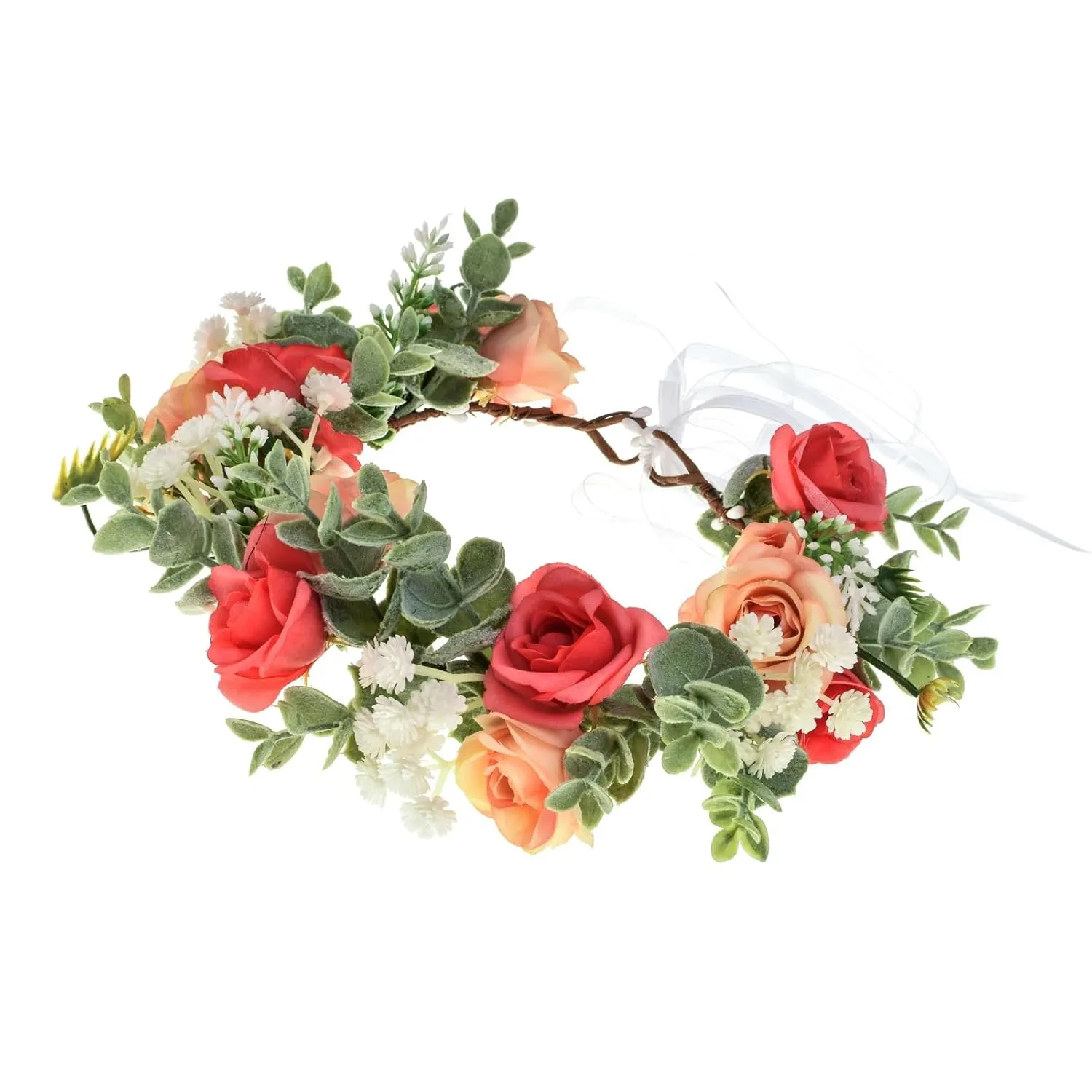 Baby Girls Flower Crown Flower Girl Headpiece boho Little Wreaths for Weddings, Family photography (Green Leaf and Rose)