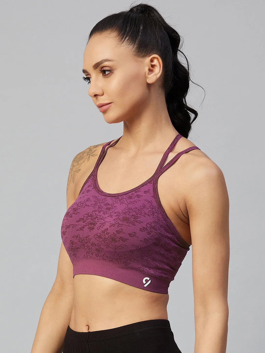 C9 Airwear Seamless Women  Stripe Back Sports Bra - Wine