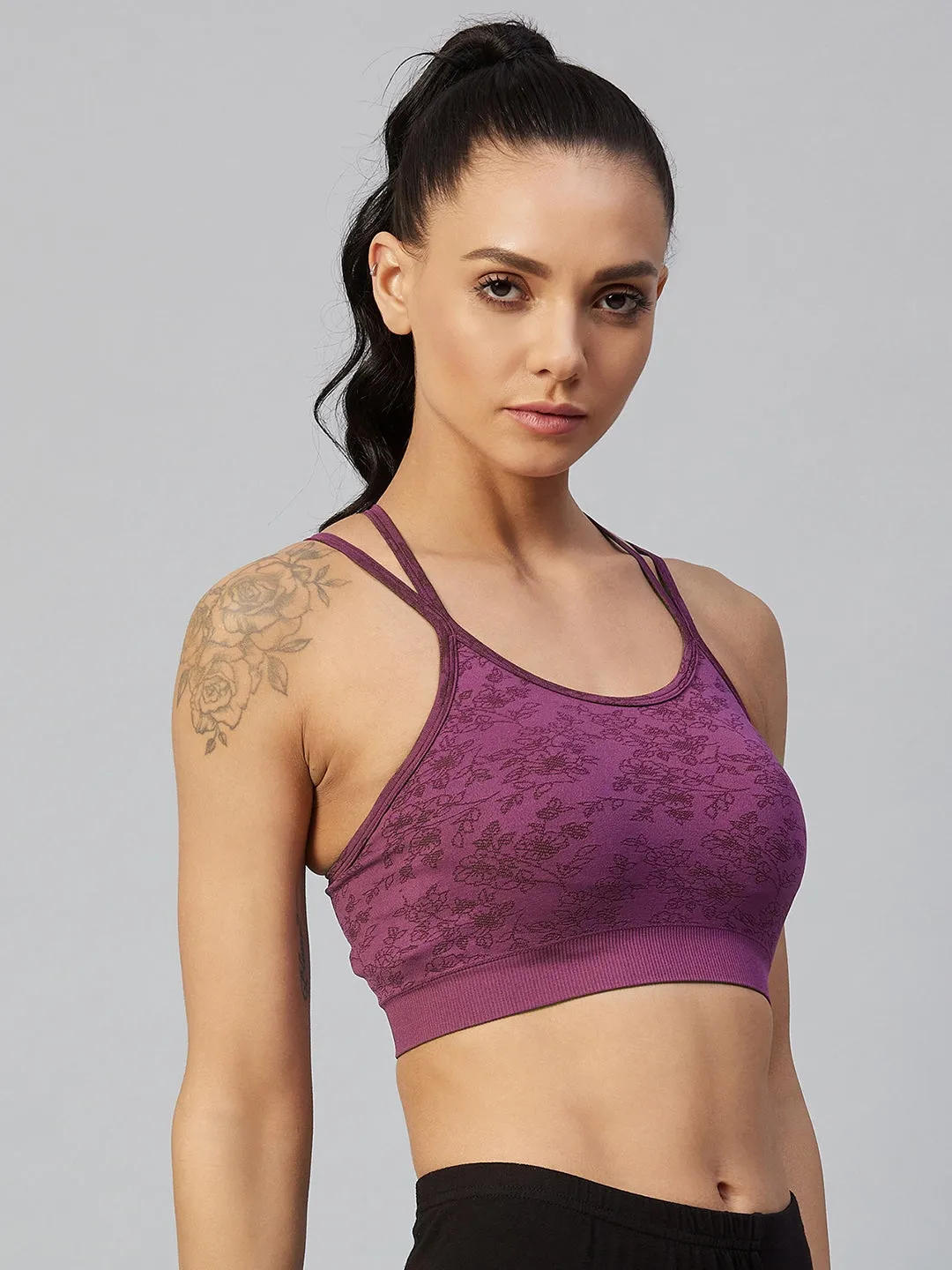 C9 Airwear Seamless Women  Stripe Back Sports Bra - Wine