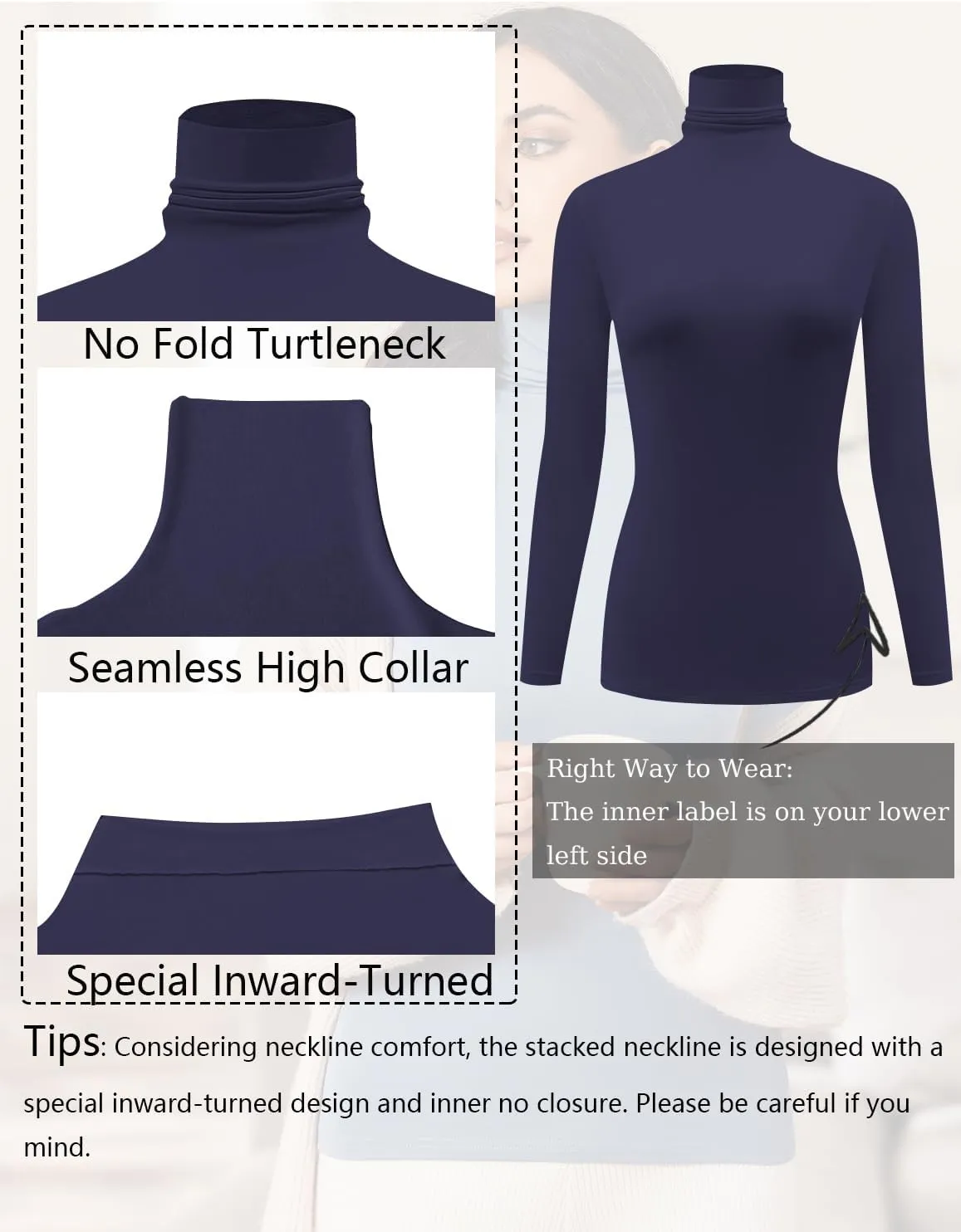 Ekouaer Women's Turtleneck Long Sleeve Shirts Slim Fit Thermal Underwear Tops Lightweight Pullover Tees