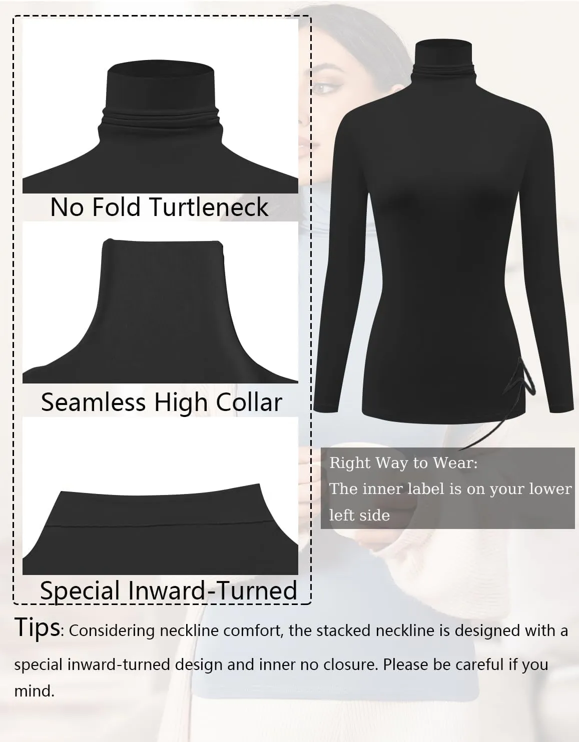 Ekouaer Women's Turtleneck Long Sleeve Shirts Slim Fit Thermal Underwear Tops Lightweight Pullover Tees