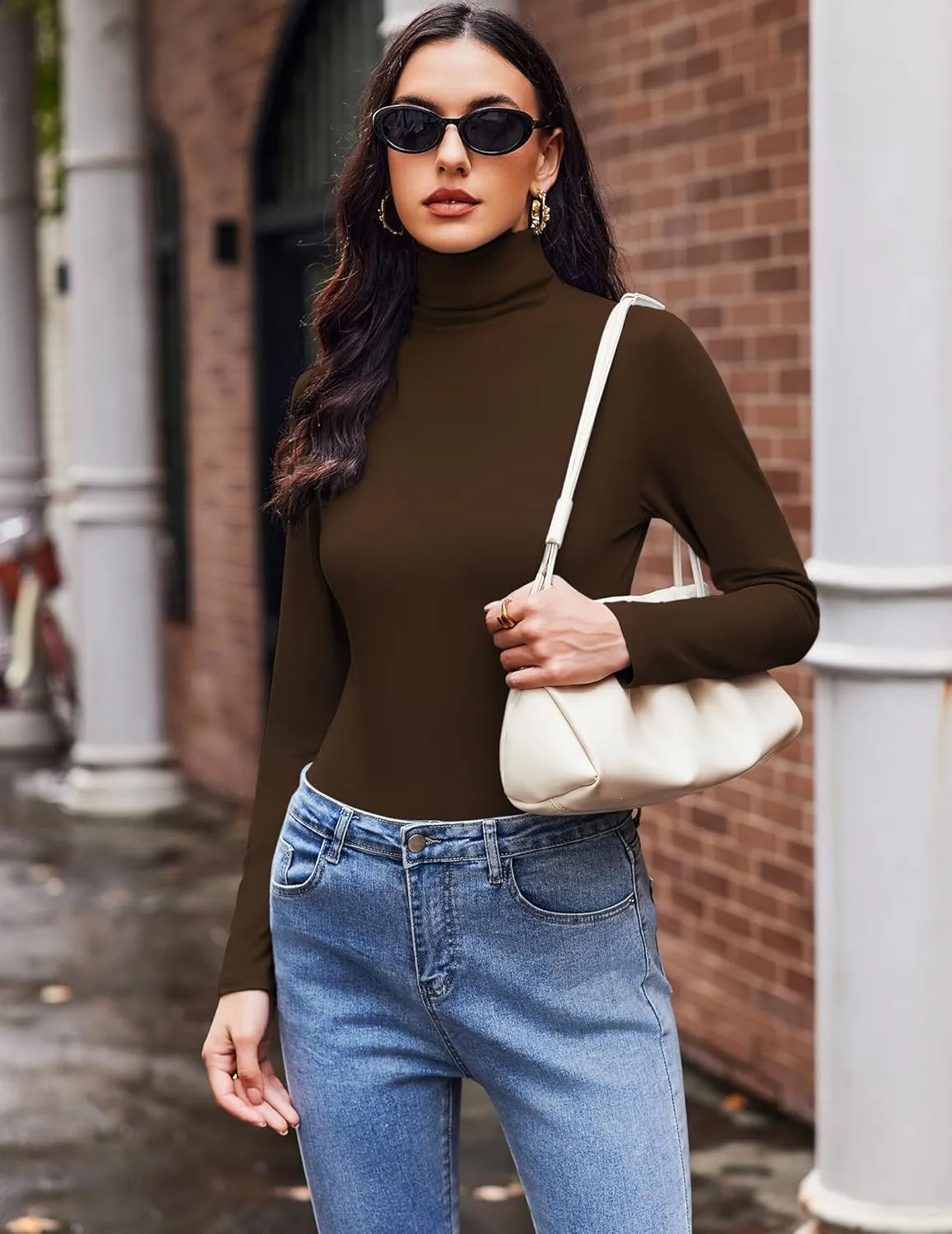 Ekouaer Women's Turtleneck Long Sleeve Shirts Slim Fit Thermal Underwear Tops Lightweight Pullover Tees