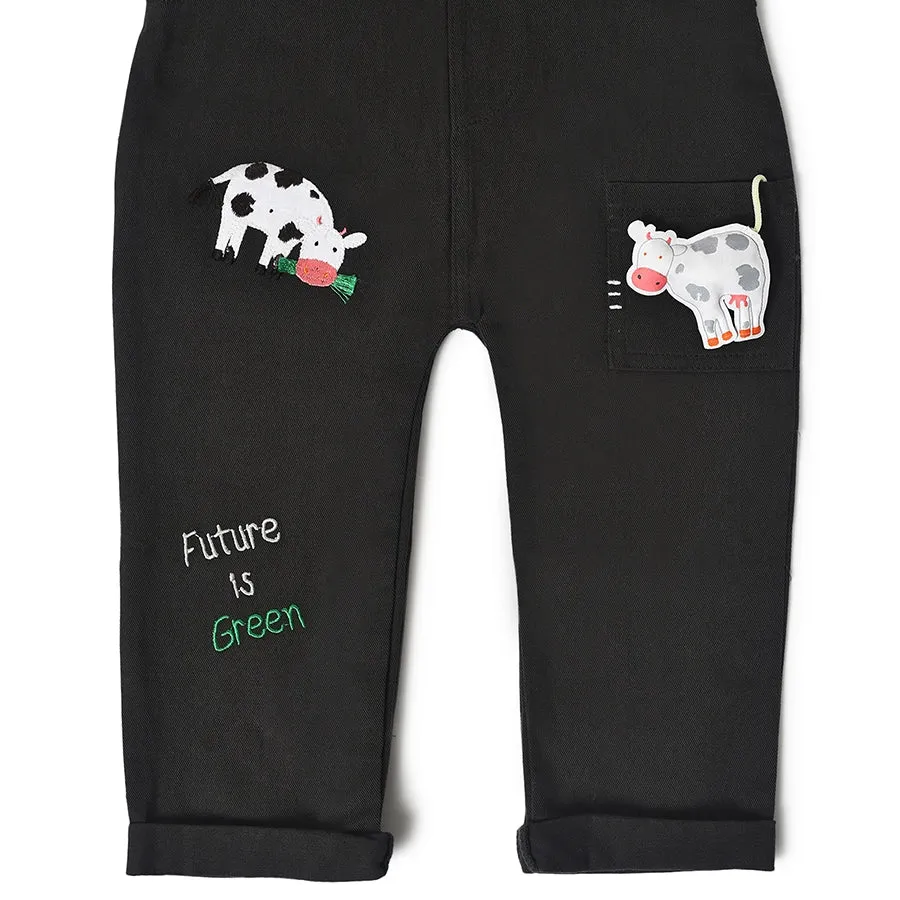 Farm Friends Green T-Shirt With Black Dungaree Set