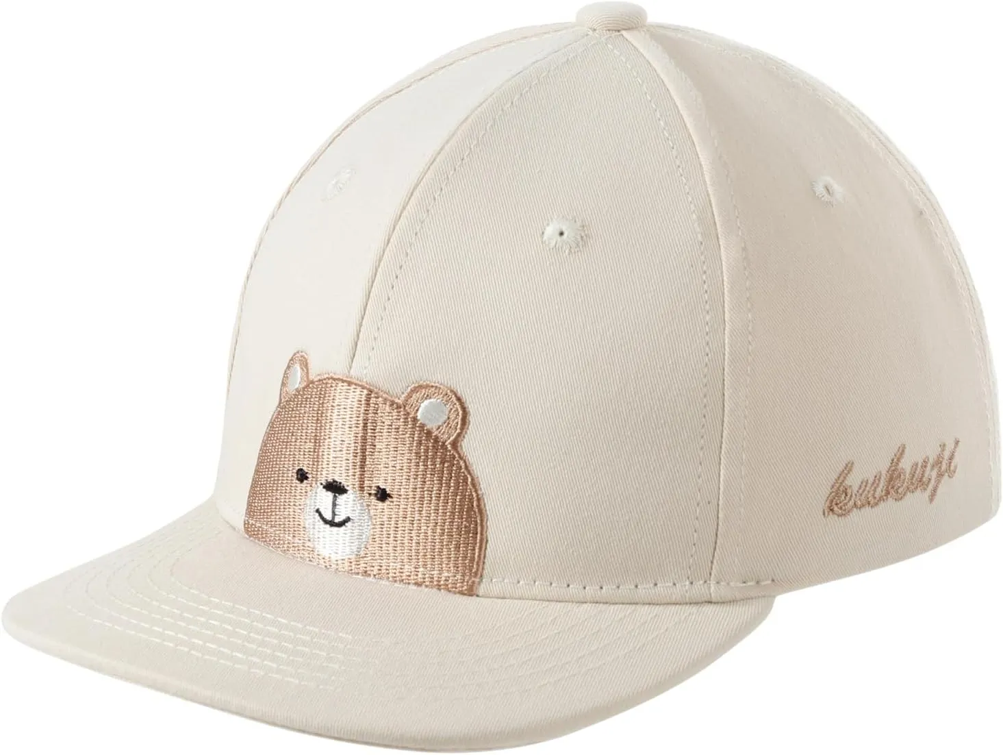 Flat Bill Baseball Caps for Boys Girls Cute Bear Hats Funny Embroidered Cotton Snapback Hats Age 3-8