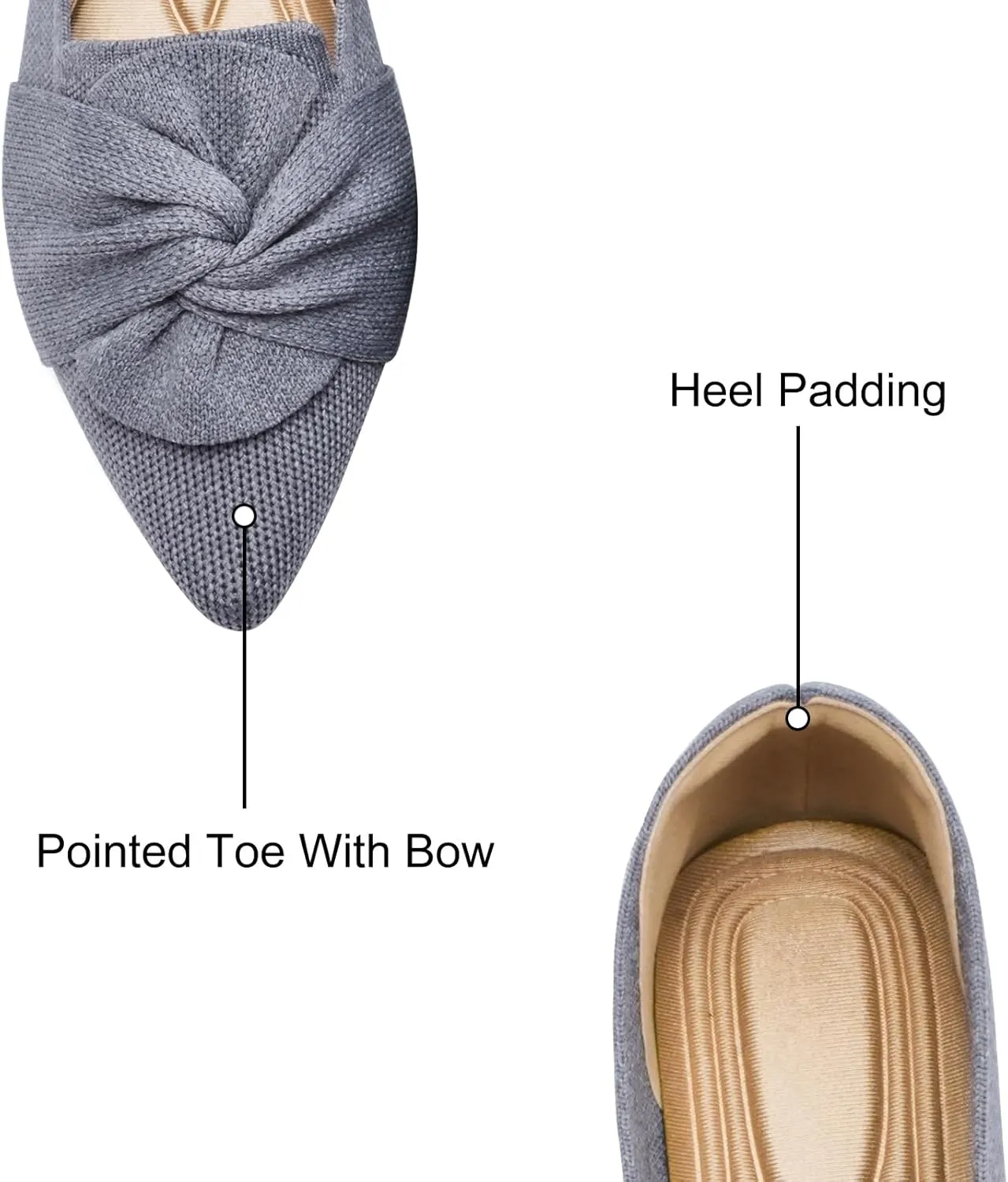 Flats for Womens Pointed Toe Ballet Flats with Bow Comfortable Knit Dressy Flats