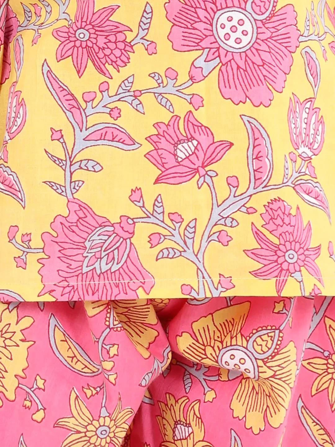 Girls Pure Cotton Printed Top Harem pant Indo Western Clothing Set -Yellow