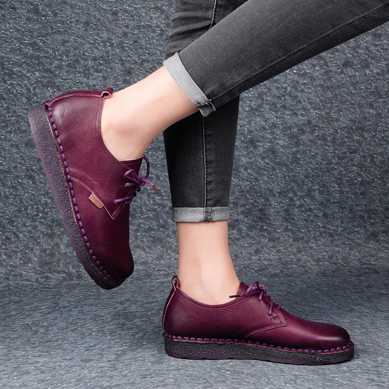 Handmade Flat Lace-up Women Retro Shoes 35-43