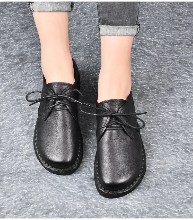 Handmade Flat Lace-up Women Retro Shoes 35-43