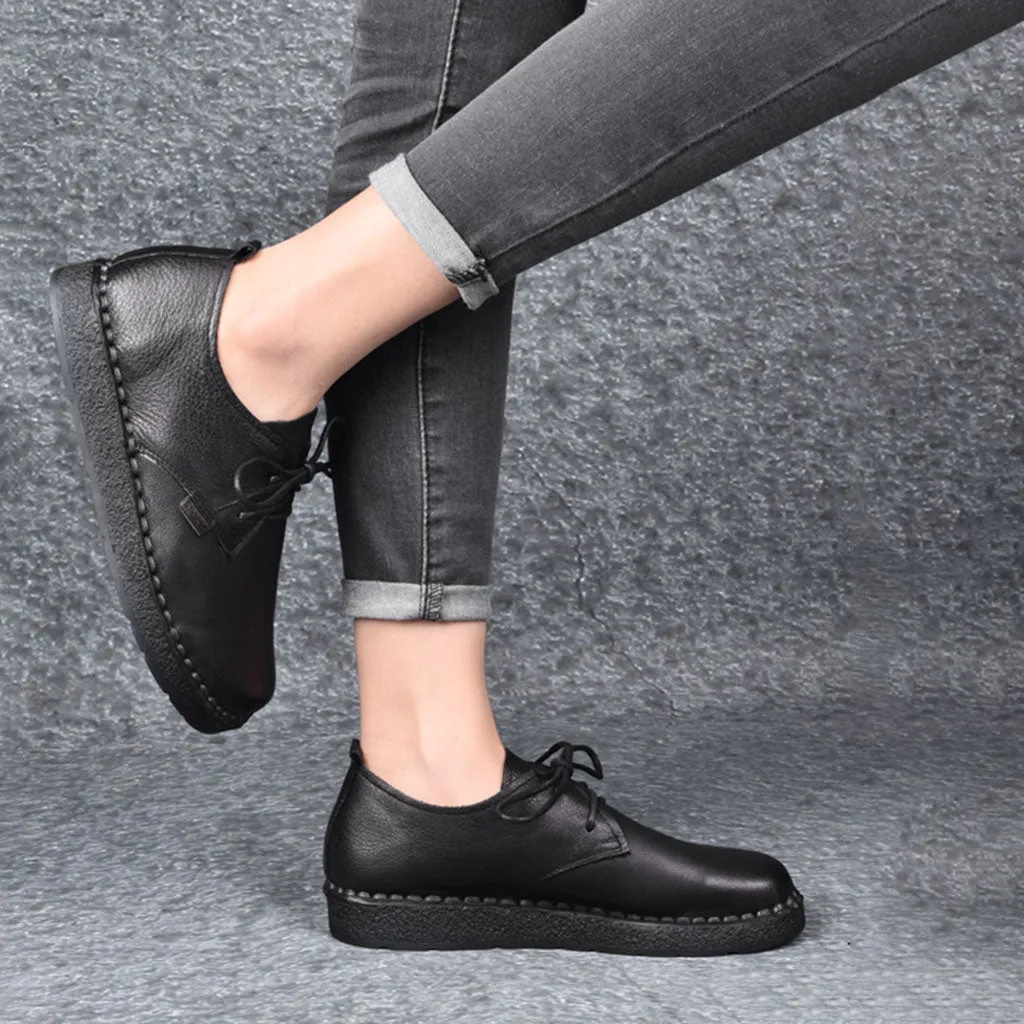 Handmade Flat Lace-up Women Retro Shoes 35-43