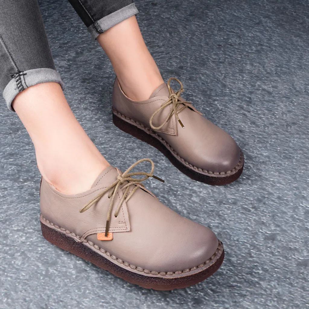 Handmade Flat Lace-up Women Retro Shoes 35-43