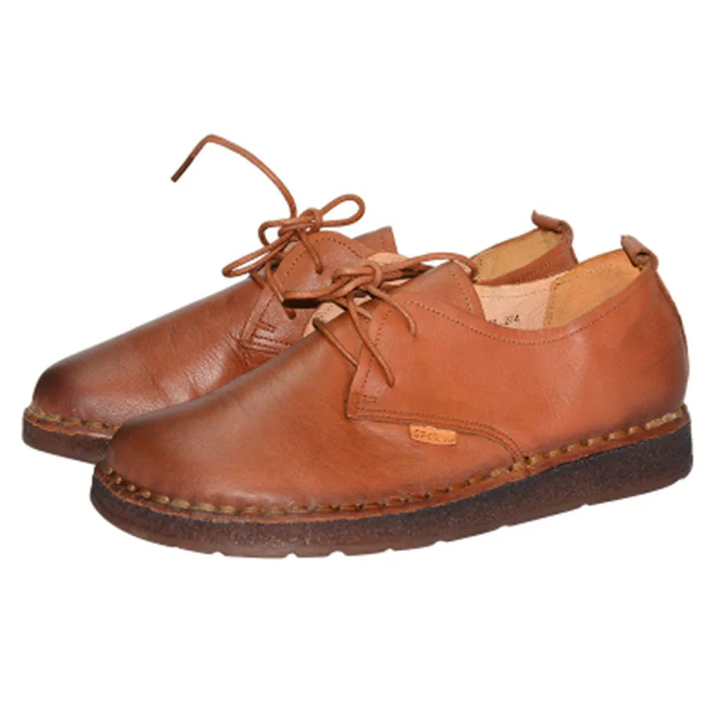 Handmade Flat Lace-up Women Retro Shoes 35-43
