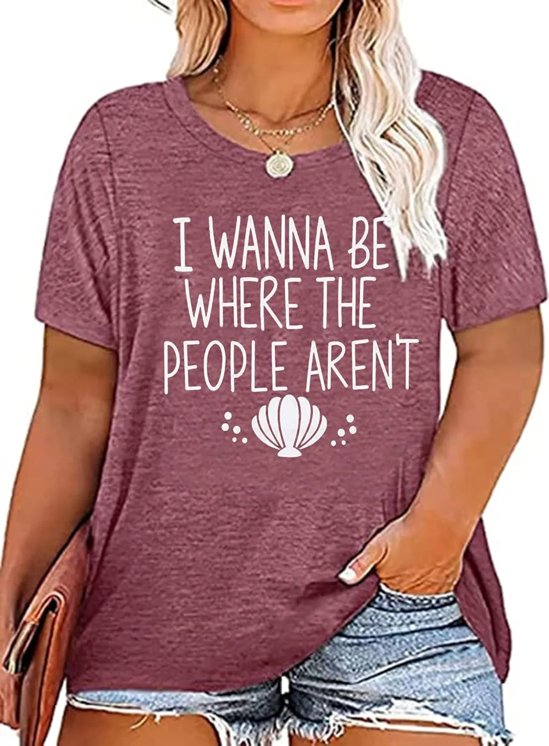 I Wanna Be Where The People aren't Tshirt Women Casual Vacation Holiday Shirt Short Sleeve Funny Graphic Tee Tops