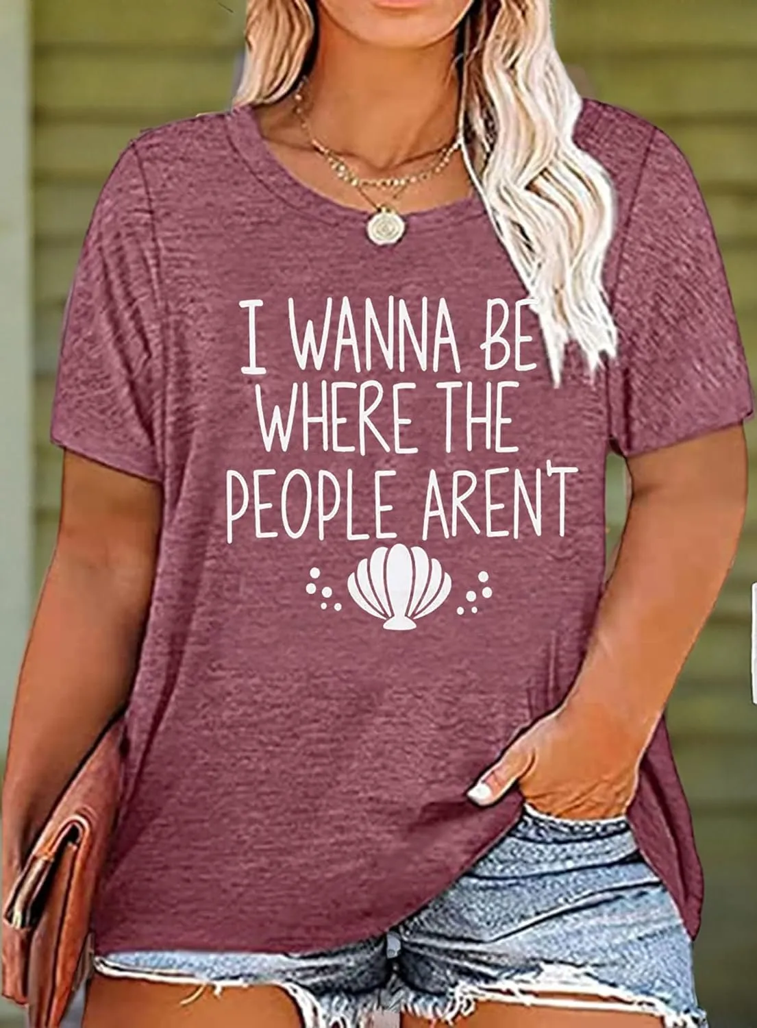 I Wanna Be Where The People aren't Tshirt Women Casual Vacation Holiday Shirt Short Sleeve Funny Graphic Tee Tops