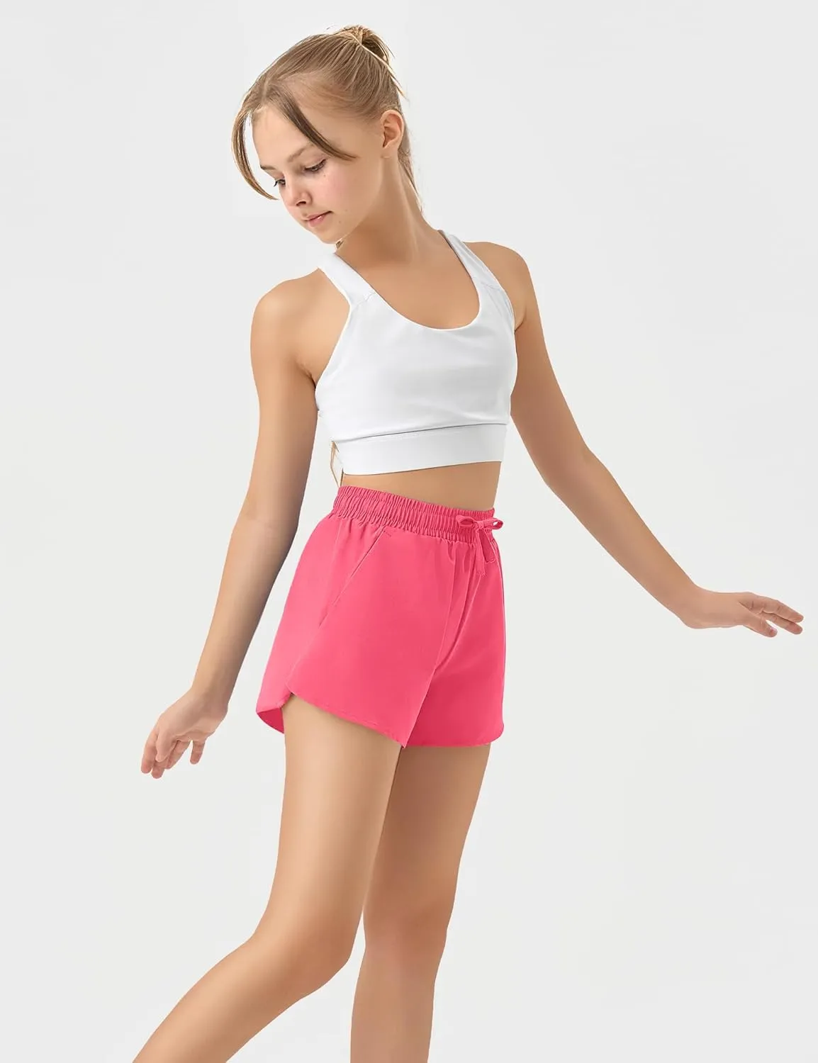 JOCMIC Girls Athletic Shorts with Liner 2 in 1 High Waist Running Short for Basketball Volleyball Tennis
