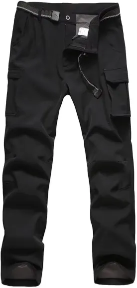 JOMLUN Boy's Fleece Lined Hiking Pants Waterproof Windproof Warm Soft Shell Outdoor Cargo Pants Snow Ski Walking Trousers