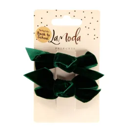 LaModa Princess Velvet Bow Set Bowclips Green 2Pk