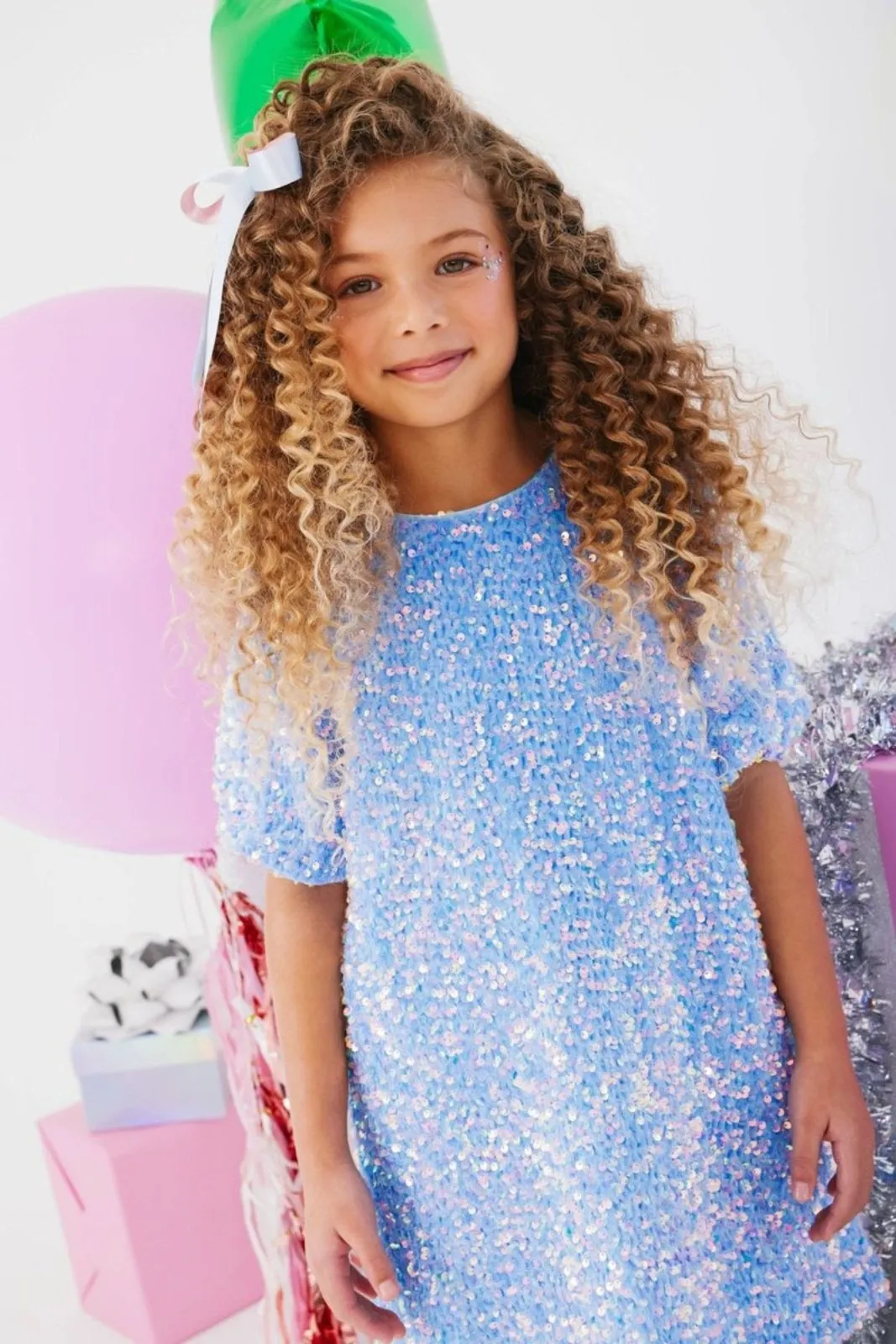 Lola and The Boys Blue Snow Angel Sequin Shimmer Dress