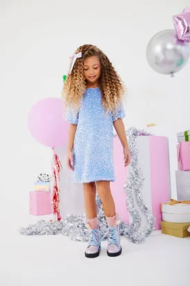 Lola and The Boys Blue Snow Angel Sequin Shimmer Dress
