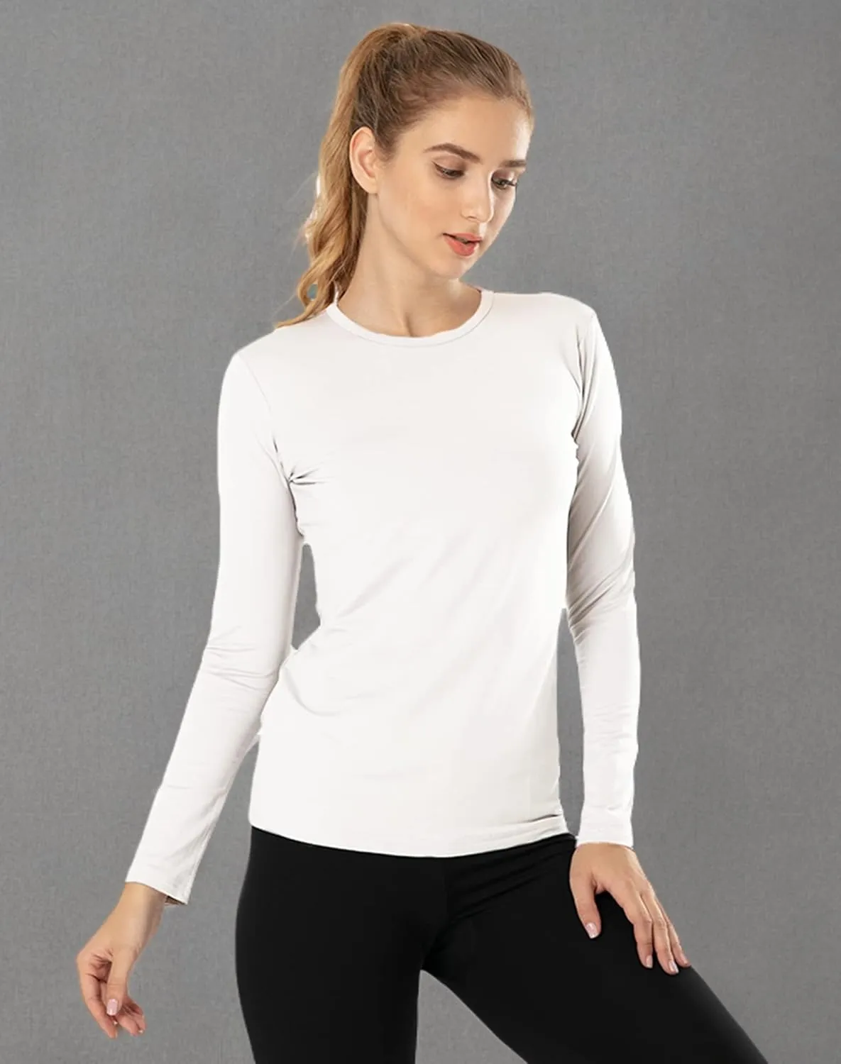 MANCYFIT Womens Thermal Tops Fleece Lined Shirt Long Sleeve Base Layer