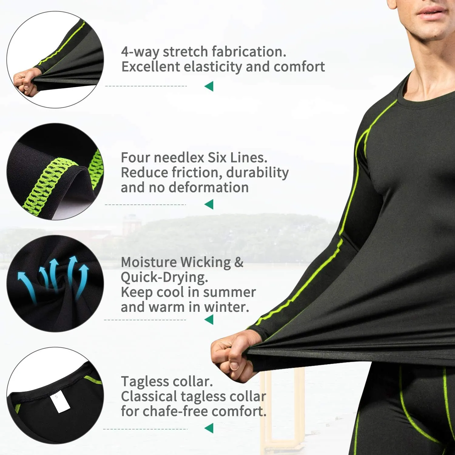 Men's Compression Shirts Long Sleeve Gym Athletic Gym Workout Undershirts Active Dry Fit Base Layer Running Top