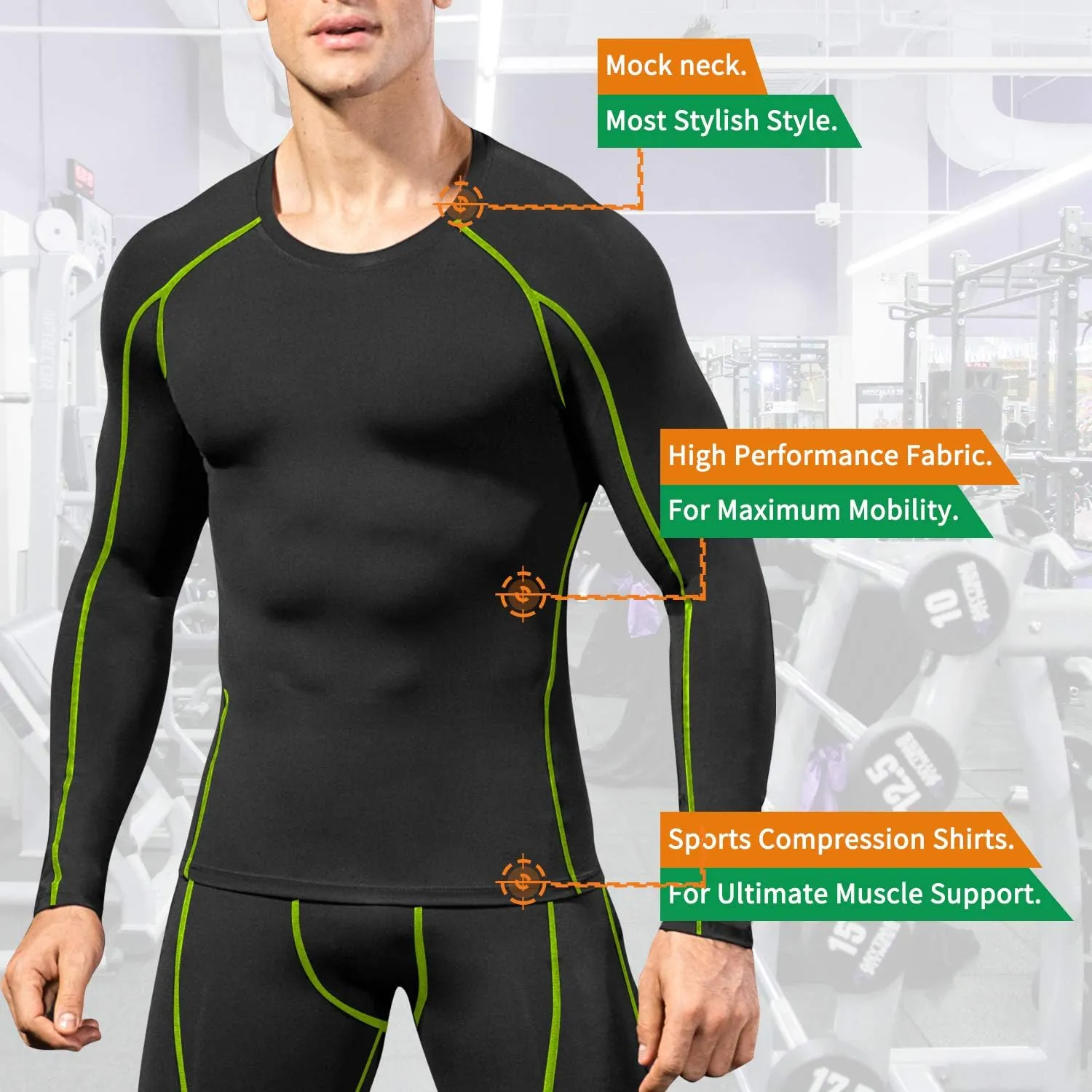Men's Compression Shirts Long Sleeve Gym Athletic Gym Workout Undershirts Active Dry Fit Base Layer Running Top