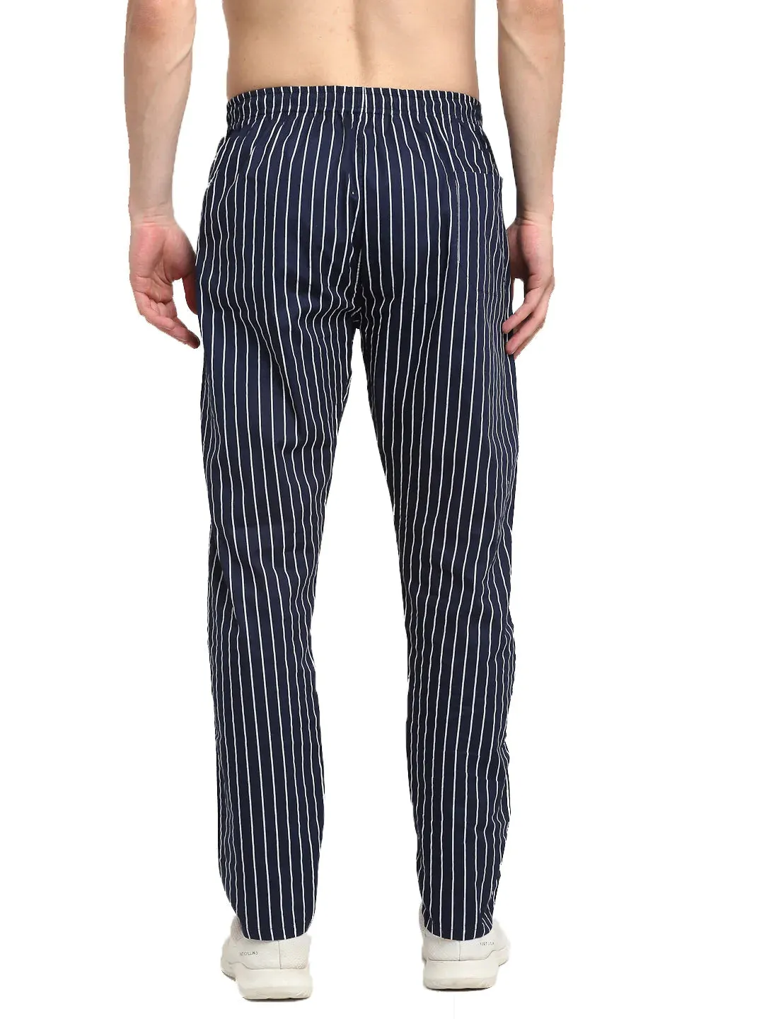 Men'S Navy Blue Cotton Striped Track Pants