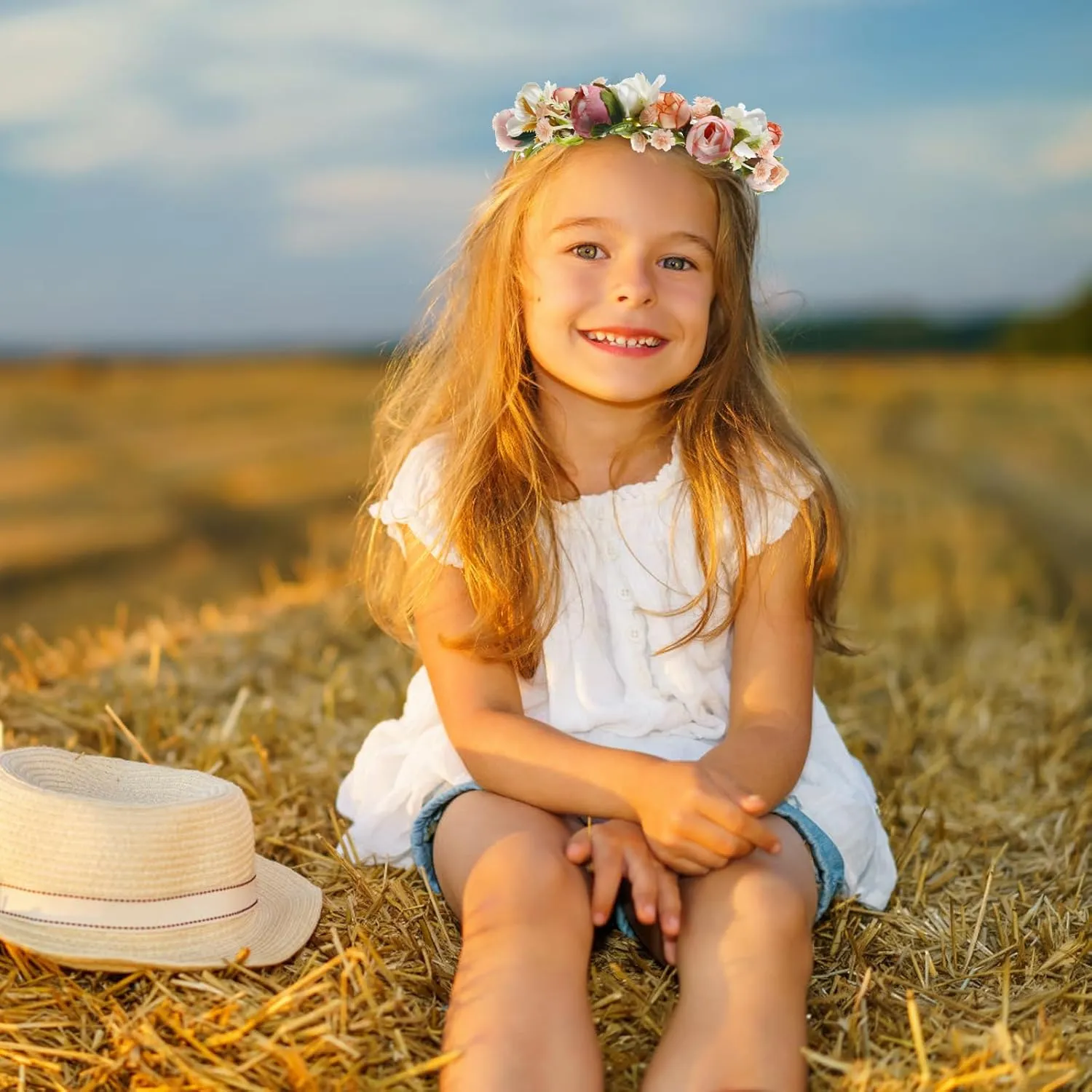 Mother Baby Girls Flower Crown Flower Girl Headpiece Boho Little Wreaths for Weddings, Family Photography (Mother Daughther Pink Crown)