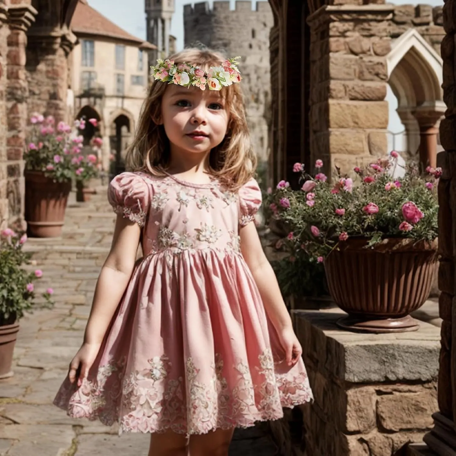 Mother Baby Girls Flower Crown Flower Girl Headpiece Boho Little Wreaths for Weddings, Family Photography (Mother Daughther Pink Crown)