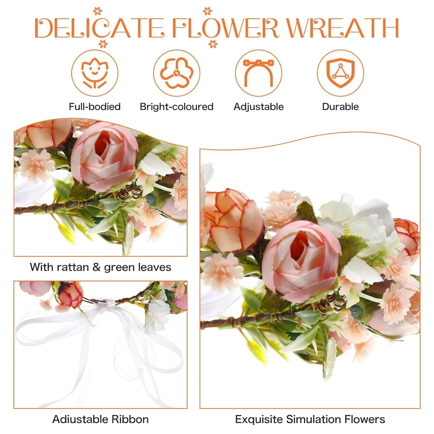 Mother Baby Girls Flower Crown Flower Girl Headpiece Boho Little Wreaths for Weddings, Family Photography (Mother Daughther Pink Crown)