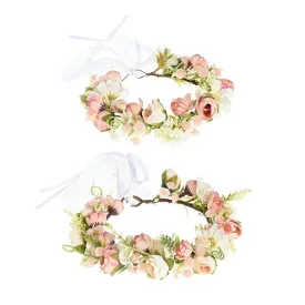 Mother Baby Girls Flower Crown Flower Girl Headpiece Boho Little Wreaths for Weddings, Family Photography (Mother Daughther Pink Crown)