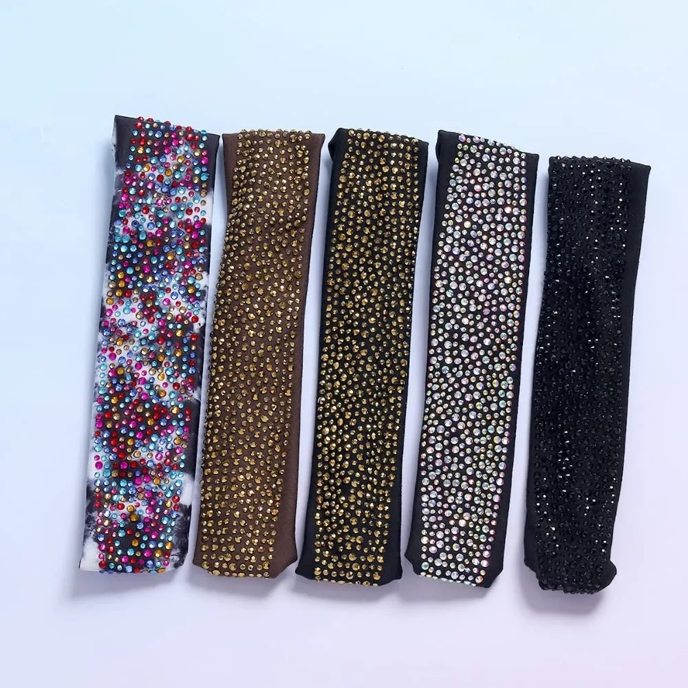 Natalie Mills Black Elastic Headband for Ladies with Austrian Crystal - Yoga Headband - Activewear & Yoga Hair Accessory for Women Interested in Fashionable Activewear Headbands