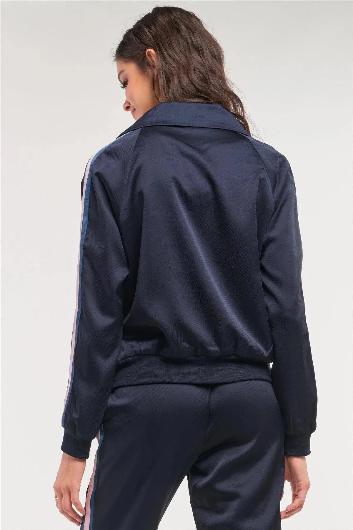 Navy Multicolor Stripe Detail Zip-Up Front Sports Jacket /1-2-3