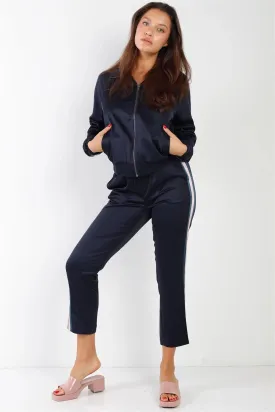 Navy Multicolor Stripe Detail Zip-Up Front Sports Jacket /1-2-3