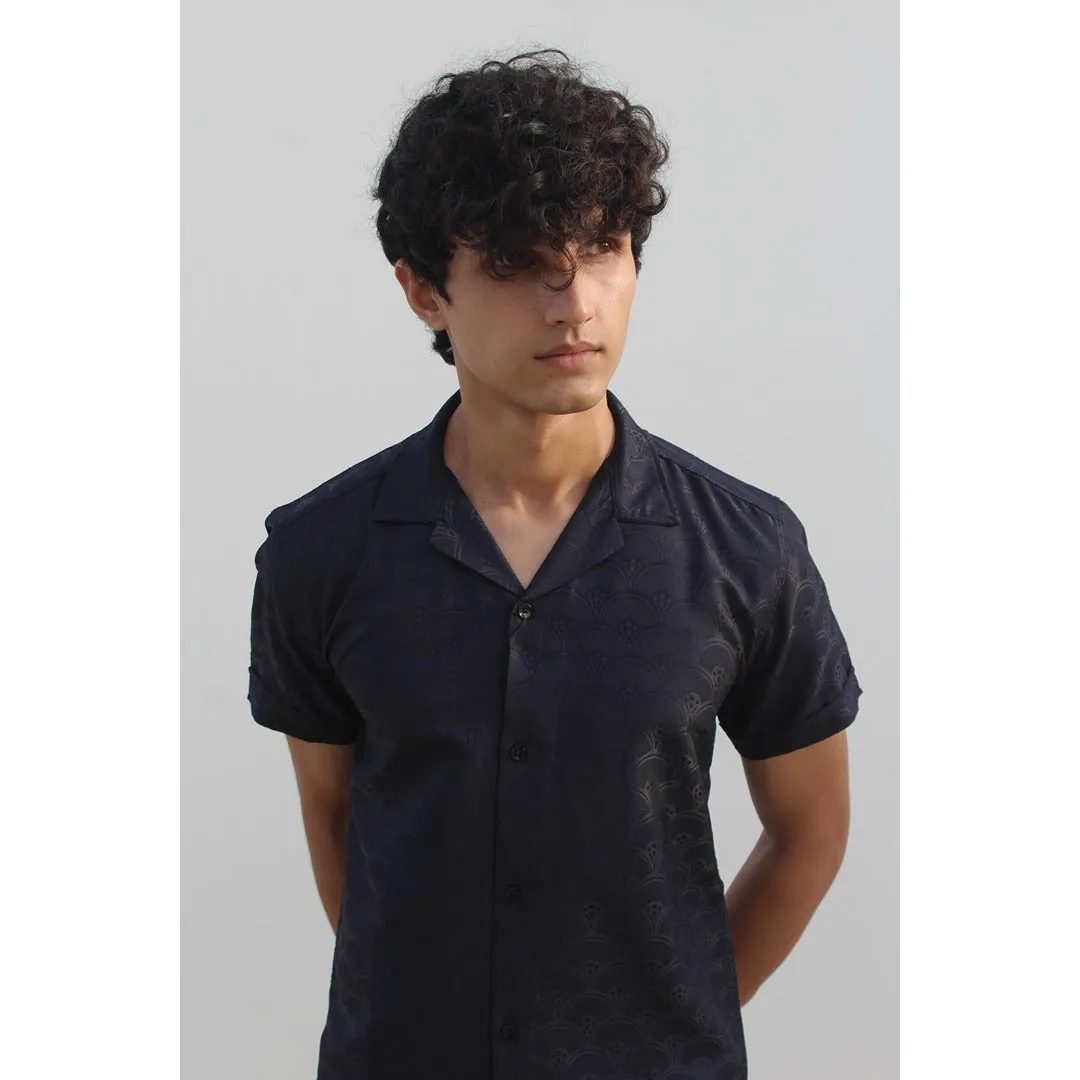 Navy Textured Cuban Shirt