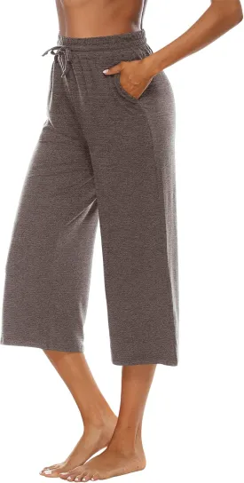 OYANUS Capris for Women Casual Summer Loose Comfy Drawstring Wide Leg Capri Pants with Pockets