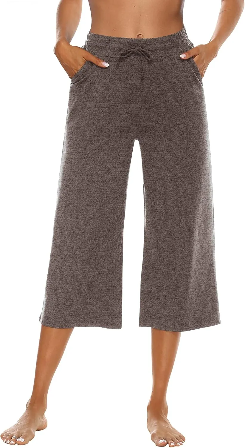 OYANUS Capris for Women Casual Summer Loose Comfy Drawstring Wide Leg Capri Pants with Pockets