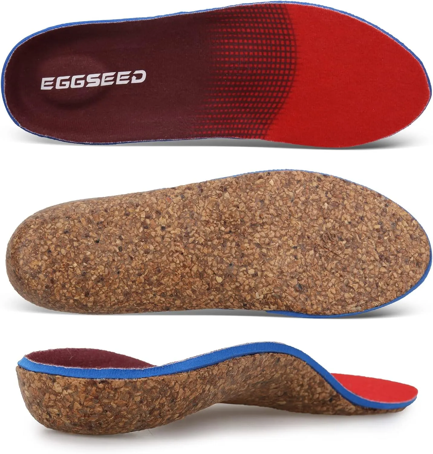 Plantar Fasciitis Relief Feet Cork Insoles Arch Supports Orthotics Inserts for Flat Feet, High Arch, Foot Pain Shoe Heel Inserts in Work Boots(for Women 10-11.5/Men 9-10.5)