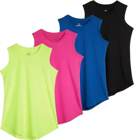 Real Essentials 4 Pack: Girls Active Dry Fit Performance Tank Top