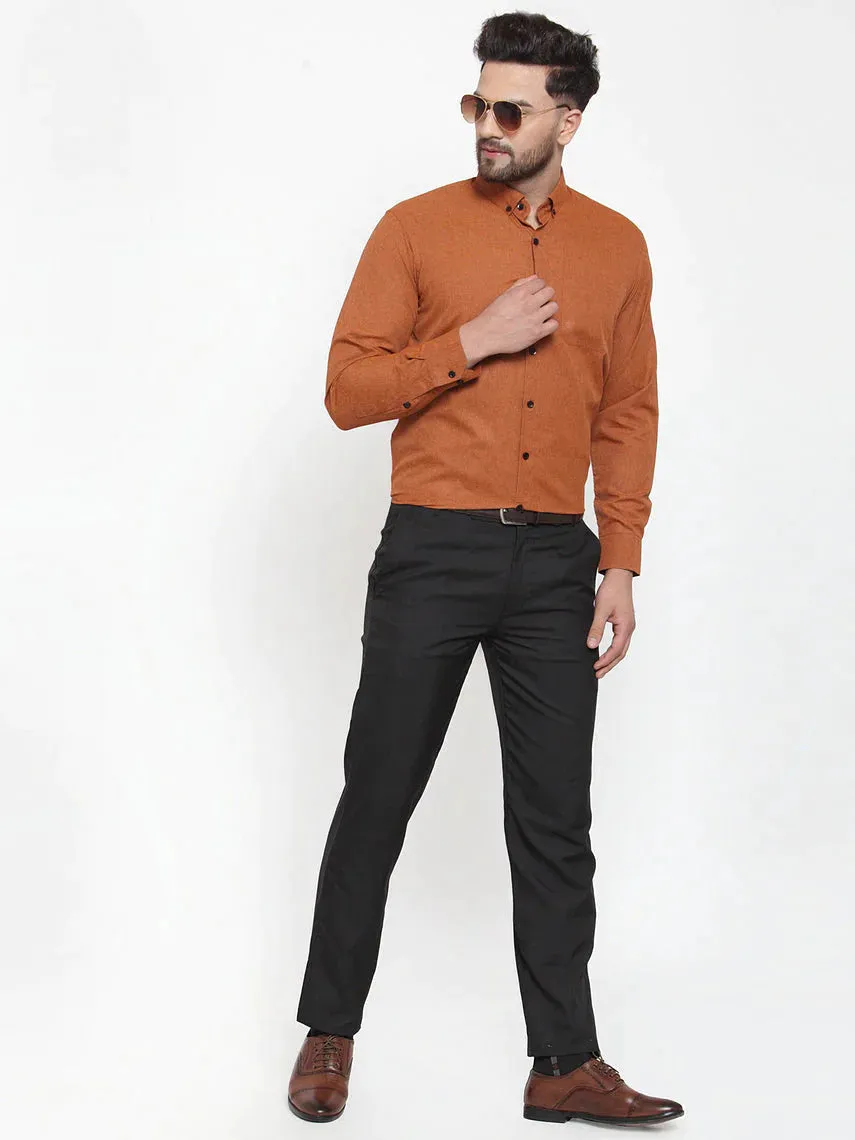 Rust Men'S Cotton Solid Button Down Formal Shirts
