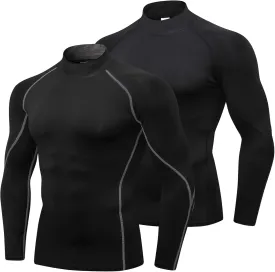 SPVISE 1 or 2 Pack Men's Compression Shirts Long Sleeve Athletic Workout T-Shirts Cool Dry Undershirts Turtle Neck Gym Tops