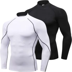 SPVISE 1 or 2 Pack Men's Compression Shirts Long Sleeve Athletic Workout T-Shirts Cool Dry Undershirts Turtle Neck Gym Tops