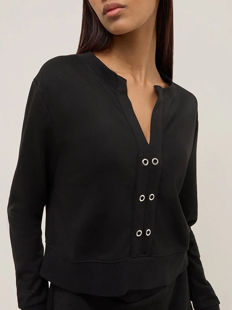 Studiofit Black Solid Sweatshirt