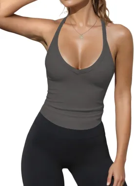 SVALIY Workout Tops for Women Racerback Tank Tops Yoga Gym Ribbed Sleeveless Shirts Clothes