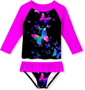 UNIFACO Toddler Girls Swimsuit Rashguard Set Summer Beach Breathable Tankini with UPF 50  Sun Protection 2-8T