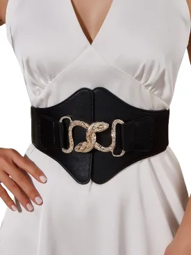 Verdusa Women's Snake Buckle Faux Leather Elastic Wide Belt Corset