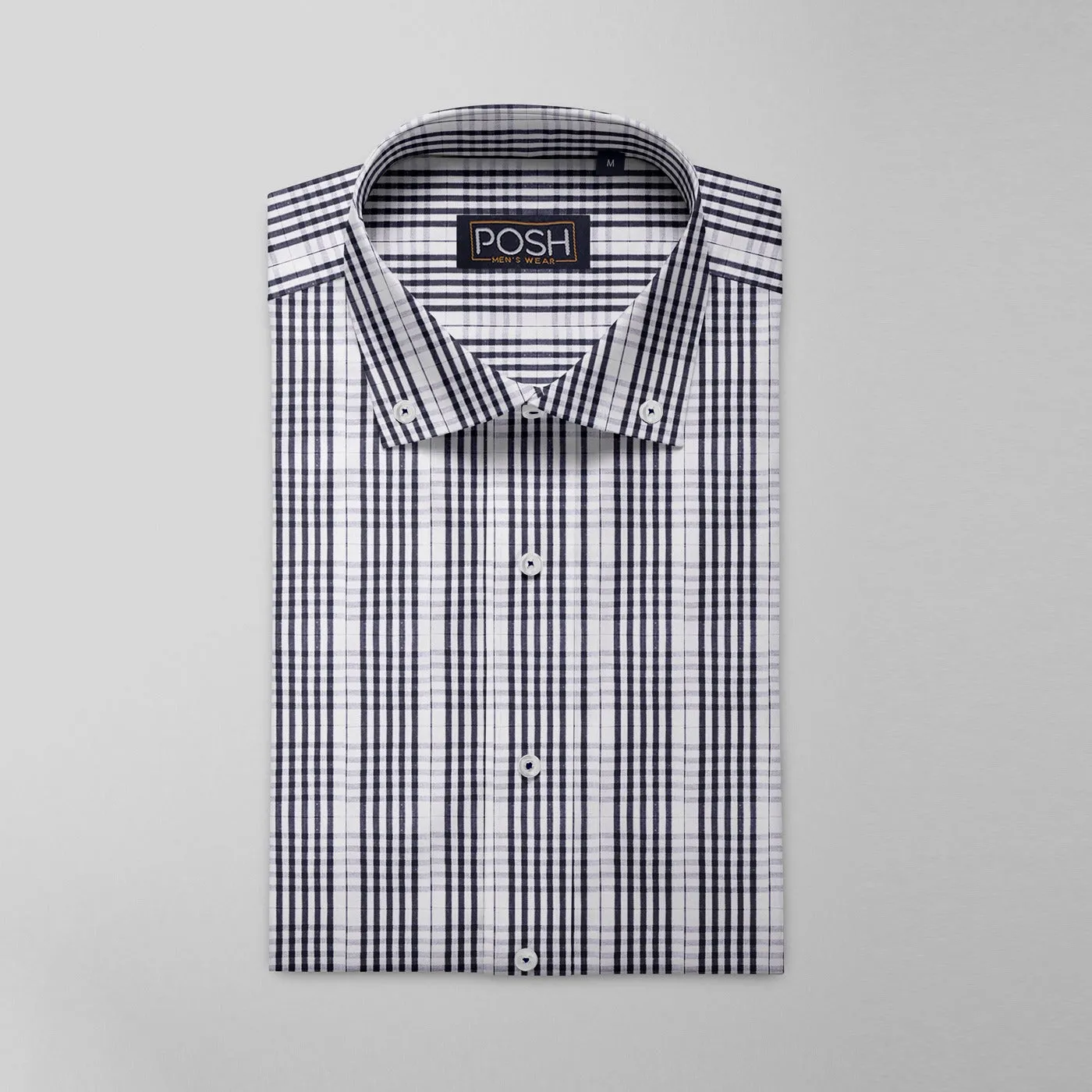 White Navy Check Shirt