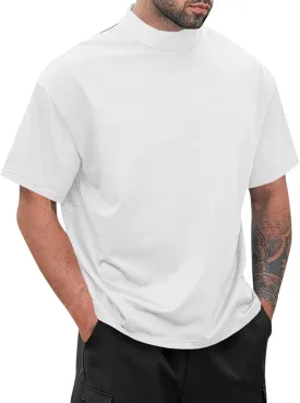 Wihion Men Turtleneck Mock Neck T Shirts Short Sleeve Ribbed High Neck T-Shirt Tee